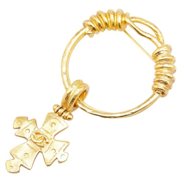 CHANEL Vintage Gold Logo Brooch - Picture 1 of 4